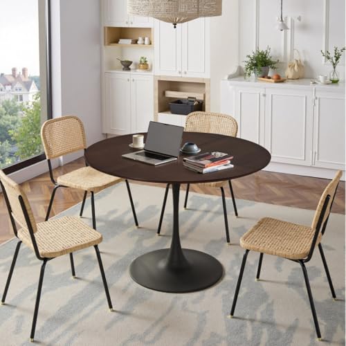 AONETIGER Metal Dining Chairs Set of 2, Steel Legs and PU Leather Seats, High Back Armless Dining Chairs, for Kitchen, Living Room, Black (Brown Table) von AONETIGER