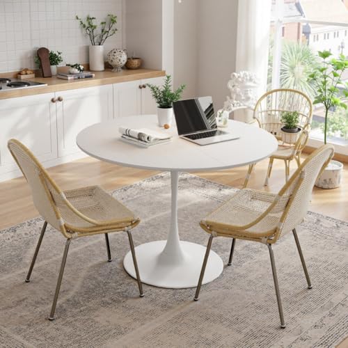 AONETIGER Metal Dining Chairs Set of 2, Steel Legs and PU Leather Seats, High Back Armless Dining Chairs, for Kitchen, Living Room, Black (White Table) von AONETIGER