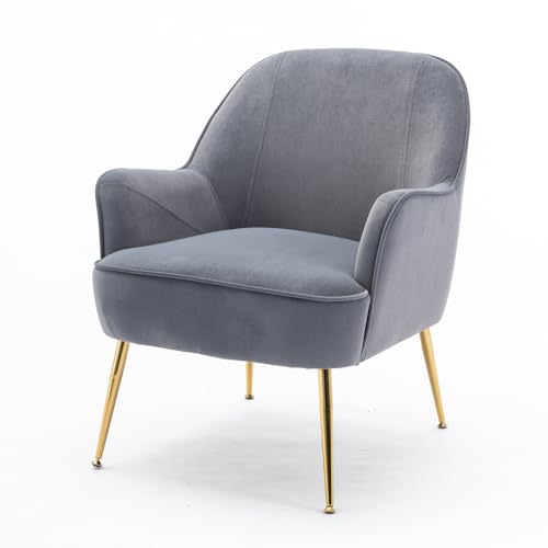 AONETIGER Moderner, weicher Samtstoff, ergonomischer Akzentstuhl, Wohnzimmerstuhl, Schlafzimmerstuhl, Heimstuhl mit goldenen Beinen und verstellbaren Beinen für den Innenbereich, Grau (Grey + Velvet) von AONETIGER