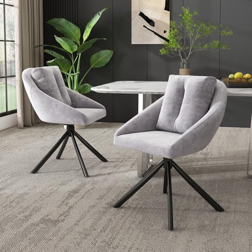 AONETIGER Moderner Grauer Samtstuhl, stilvoller und bequemer drehbarer Esszimmerstuhl, atmungsaktiver Samtstoff, ergonomisches Design, eleganter Grauer Drehstuhl von AONETIGER