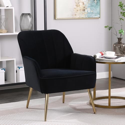 AONETIGER Moderner Samt-Freizeitsitze, Samt-Loungesessel mit Seitentaschen und Kissen, bequemer Lesesessel für Wohnzimmer, Schlafzimmer und Wohnung.Black (Foam + Black + Wood) von AONETIGER