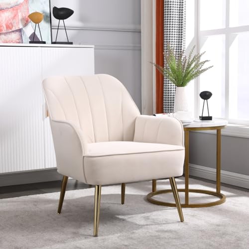 AONETIGER Moderner Samt-Freizeitsitze, bequemer Lesesessel für Home Office oder Arbeitszimmer, geeignet für Verschiedene Szenarien. (Foam + Beige + Wood) von AONETIGER