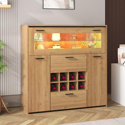 AONETIGER Moderner TV-Ständer TV-Möbel mit schwarzem und holzfarbenem Design – geräumiger Stauraum, robuste Konstruktion (Natural + Particle Board-2) von AONETIGER