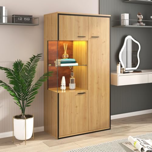 AONETIGER Moderner TV-Ständer TV-Möbel mit schwarzem und holzfarbenem Design – geräumiger Stauraum, robuste Konstruktion (Natural + Particle Board-3) von AONETIGER