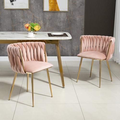 AONETIGER Modernes luxuriöses Samt-Esszimmerstuhl-Set, elegantem handgewebtem Design und weichen Kissen für Esszimmer, Wohnzimmer und Schlafzimmer (2er-Set) (Pink + Velvet + Foam,Kleine) von AONETIGER