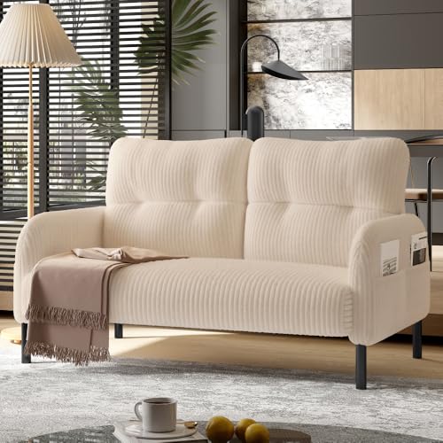 AONETIGER Premium Cord-Stoff Hocker mit Metallgestell Superweicher Veloursbezug für ultimativen Komfort Vielseitig als Fußbank, Sitzhocker oder Beistelltisch nutzbar (Beige + Cord+ + Foam + 2 Seat) von AONETIGER