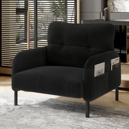 AONETIGER Premium Cord-Stoff Hocker mit Metallgestell Superweicher Veloursbezug für ultimativen Komfort Vielseitig als Fußbank, Sitzhocker oder Beistelltisch nutzbar (Black + Cord + Foam + 1 Seat) von AONETIGER