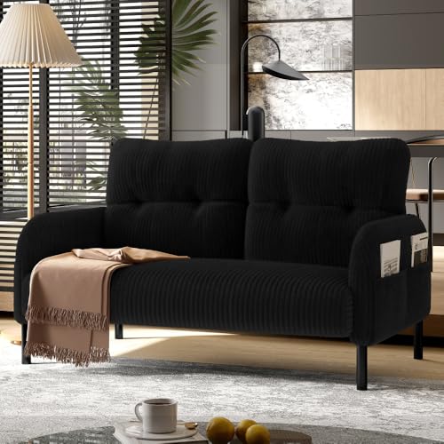 AONETIGER Premium Cord-Stoff Hocker mit Metallgestell Superweicher Veloursbezug für ultimativen Komfort Vielseitig als Fußbank, Sitzhocker oder Beistelltisch nutzbar (Black + Cord + Foam + 2 Seat) von AONETIGER