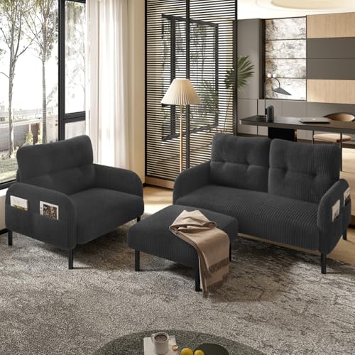 AONETIGER Premium Cord-Stoff Hocker mit Metallgestell Superweicher Veloursbezug für ultimativen Komfort Vielseitig als Fußbank, Sitzhocker oder Beistelltisch nutzbar (Gray + Cord + 4 Seat + Foam) von AONETIGER