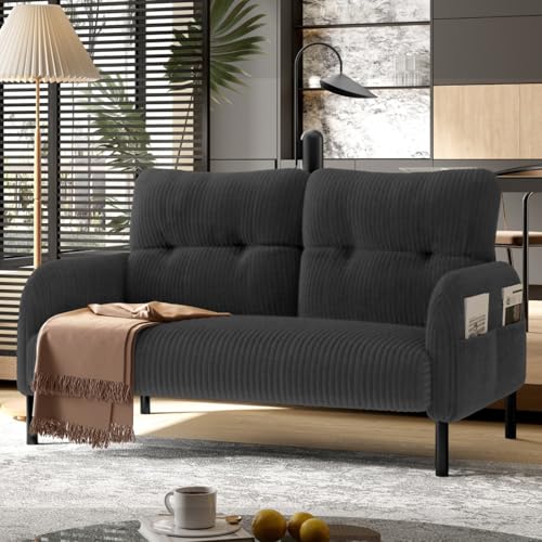 AONETIGER Premium Cord-Stoff Hocker mit Metallgestell Superweicher Veloursbezug für ultimativen Komfort Vielseitig als Fußbank, Sitzhocker oder Beistelltisch nutzbar (Gray + Cord + Foam + 2 Seat) von AONETIGER
