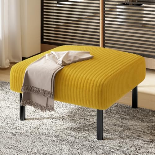 AONETIGER Premium Cord-Stoff Hocker mit Metallgestell Superweicher Veloursbezug für ultimativen Komfort Vielseitig als Fußbank, Sitzhocker oder Beistelltisch nutzbar (Yellow + Cord + Foam+1 Seat) von AONETIGER