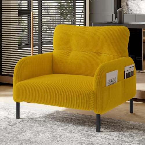 AONETIGER Premium Cord-Stoff Hocker mit Metallgestell Superweicher Veloursbezug für ultimativen Komfort Vielseitig als Fußbank, Sitzhocker oder Beistelltisch nutzbar (Yellow + Cord + Foam + 1 Seat) von AONETIGER