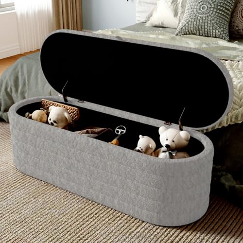 AONETIGER Schlafsofa und Fußhocker mit Stauraum 120 x 40 cm, gepolsterter Fußhocker mit Stauraum, Sofahocker, Teddyfleece, Grau (Gray + Flannelette) von AONETIGER