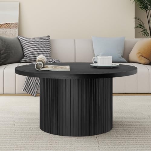 AONETIGER Solid Wood Round Coffee Table (35.43" Black) von AONETIGER
