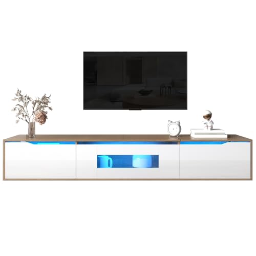 AONETIGER TV-Schrank, Hochglanz-TV-Schrank, farblich passend zu Schwarz und Weiß, mit farbwechselnder LED-Beleuchtung. (White + Particle Board + 50-59 inches-1) von AONETIGER