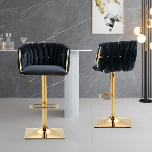 AONETIGER Vintage Barhocker mit Rückenlehne und Fußstütze Counter Höhe Esszimmerstuhl Für Kücheninsel Esszimmer Bar Theke Potluck Party Lounge Bereich (Black + Velvet + Foam) von AONETIGER