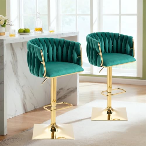 AONETIGER Vintage Barhocker mit Rückenlehne und Fußstütze Counter Höhe Esszimmerstuhl Für Kücheninsel Esszimmer Bar Theke Potluck Party Lounge Bereich (Emerald + Velvet + Foam) von AONETIGER