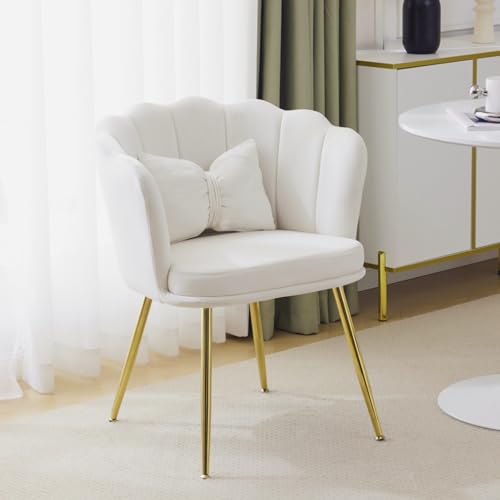 AONETIGER Wohnzimmersessel aus Samt, Badewannenstuhl, bequemer, vergoldeten Metallbeinen und Schmetterlingskissen für Schlafzimmer/Esszim (Beige + Velvet) von AONETIGER