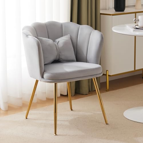 AONETIGER Wohnzimmersessel aus Samt, Badewannenstuhl, bequemer, vergoldeten Metallbeinen und Schmetterlingskissen für Schlafzimmer/Esszim (Gray + Velvet) von AONETIGER