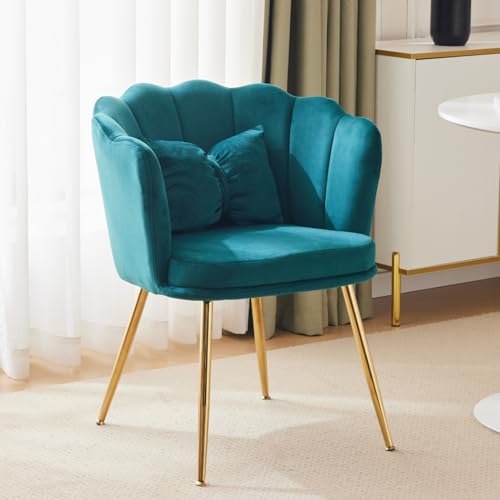 AONETIGER Wohnzimmersessel aus Samt, Badewannenstuhl, bequemer, vergoldeten Metallbeinen und Schmetterlingskissen für Schlafzimmer/Esszim (Green + Velvet) von AONETIGER
