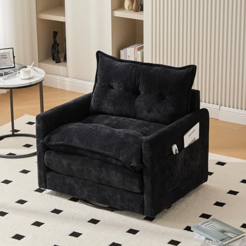AONETIGER drehbarer Loungesessel mit Armlehnen, großes Einzelsofa für Wohnzimmer, Schlafzimmer, Arbeitszimmer und Büro (Black + Chenille) von AONETIGER