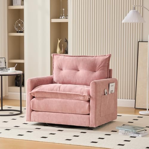 AONETIGER drehbarer Loungesessel mit Armlehnen, großes Einzelsofa für Wohnzimmer, Schlafzimmer, Arbeitszimmer und Büro (Pink + Chenille) von AONETIGER