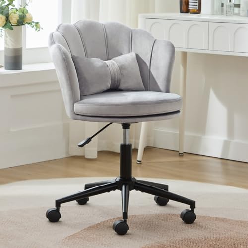 AONETIGER modernen Samt-Wohnzimmerstühlen, Badezimmerstühlen, gepolsterten Stühlen mit Blütenblatt-Rücken und Schmetterlingskissen für das Schlafzimmer-Esszimmer (Gray + Velvet-1) von AONETIGER