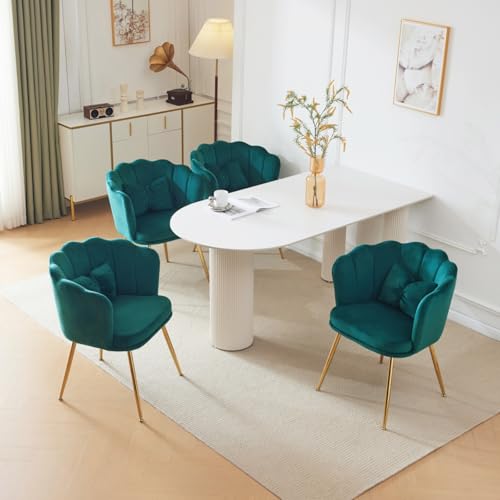 AONETIGER modernen Samt-Wohnzimmerstühlen, Badezimmerstühlen, gepolsterten Stühlen mit Blütenblatt-Rücken und Schmetterlingskissen für das Schlafzimmer-Esszimmer (Green + Velvet-2) von AONETIGER