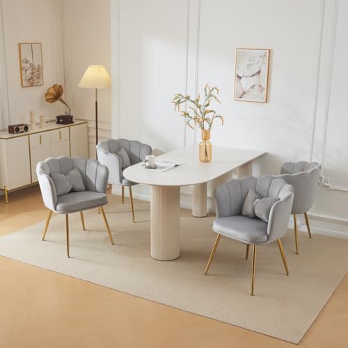 AONETIGER modernen Samt-Wohnzimmerstühlen, Badezimmerstühlen, gepolsterten Stühlen mit Blütenblatt-Rücken und Schmetterlingskissen für das Schlafzimmer-Esszimmer (Grey + Velvet-1) von AONETIGER