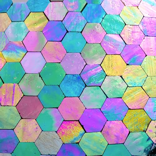 AONUOAO 100 Stück Sechseckige irisierende Buntglas-Stücke, Mosaikfliesen zum Basteln, handvorgeschnittenes Mosaik für Bienenwaben, Mosaik-Kits für Erwachsene von AONUOAO