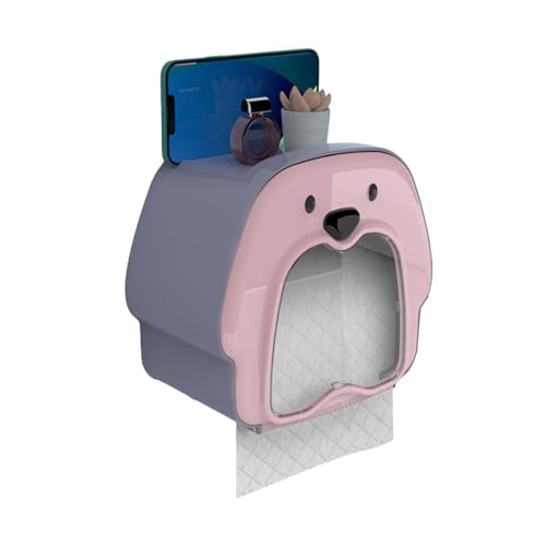AONYAYBM Toilettenpapierhalter in Pinguinform, Geschlossener Multifunktions-Toilettenpapierhalter, Wand-Toilettenpapierhalter mit Aufbewahrung, Mehrzweck-Toilettenpapierhalter(Lila und Rosa) von AONYAYBM