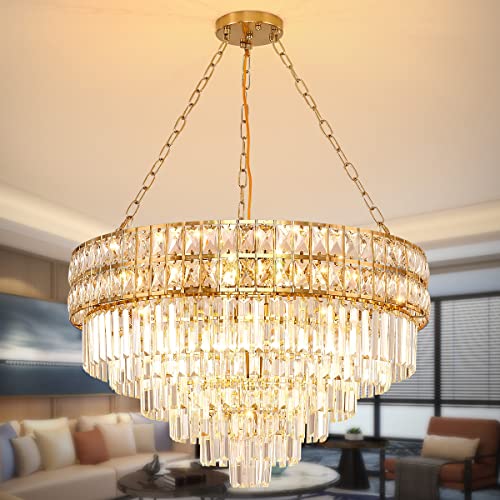 AOOCHOK Modern Kristall Pendelleuchte Gold Kronleuchter, Oval Kristall Hängeleuchte, Häengelampe für Wohnzimmer, Esszimmer, Schlafzimmer, Restaurant, E14 x 15, Φ75cm AOOCHOK Modern Kristall Pendelleuchte Gold Kronleuchter, Oval Kristall Hängeleuchte, Häengelampe für Wohnzimmer, Esszimmer, Schlafzimmer, Restaurant, E14 x 15, Φ75cm von AOOCHOK