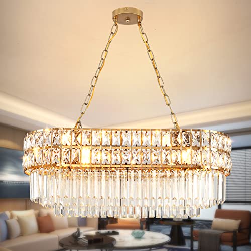 AOOCHOK Modern Kristall Pendelleuchte Gold Kronleuchter, Oval Kristall Hängeleuchte, Häengelampe für Wohnzimmer, Esszimmer, Schlafzimmer, Restaurant, E14 x 8, 75 x 33 cm AOOCHOK Modern Kristall Pendelleuchte Gold Kronleuchter, Oval Kristall Hängeleuchte, Häengelampe für Wohnzimmer, Esszimmer, Schlafzimmer, Restaurant, E14 x 8, 75 x 33 cm von AOOCHOK