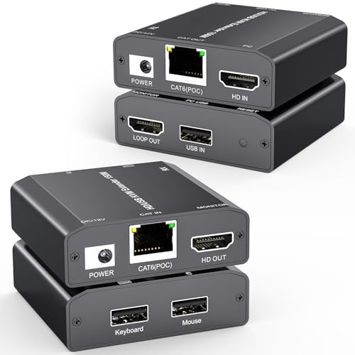 KVM Extender über Ethernet bis zu 150m, 1080P@60Hz HDMI Extender 3 Ports USB 2.0 für Tastatur und Maus, über Cat5e/6 Kabel, keine Latenz POC Funktion Einzelnetzteil KVM Extender über Ethernet bis zu 150m, 1080P@60Hz HDMI Extender 3 Ports USB 2.0 für Tastatur und Maus, über Cat5e/6 Kabel, keine Latenz POC Funktion Einzelnetzteil von AOOCOO