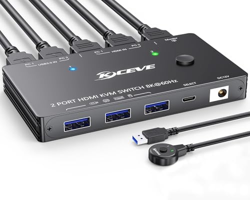 KVM-Switch 1 Monitor 2 Computer 4K@144Hz 8K@60Hz, HDMI USB3.0 KVM-Switches mit 3 USB 3.0-Anschlüssen, kabelgebundener Fernbedienung, Netzteil und USB 3.0-Kabeln im Lieferumfang enthalten KVM-Switch 1 Monitor 2 Computer 4K@144Hz 8K@60Hz, HDMI USB3.0 KVM-Switches mit 3 USB 3.0-Anschlüssen, kabelgebundener Fernbedienung, Netzteil und USB 3.0-Kabeln im Lieferumfang enthalten von AOOCOO