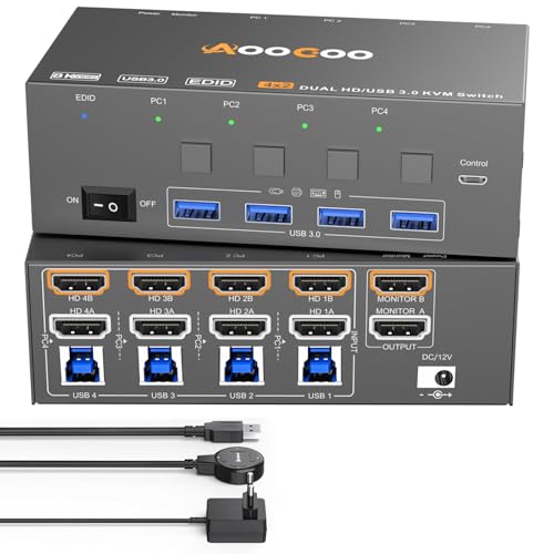 KVM Switch 4 PC 2 Monitore 8K@60Hz/4K@144 Hz Dual Monitore HDMI KVM Switches Mit EDID Funktion kabelgebundener Fernbedienung, Netzteil und USB3.0 Kabel im Lieferumfang enthalte KVM Switch 4 PC 2 Monitore 8K@60Hz/4K@144 Hz Dual Monitore HDMI KVM Switches Mit EDID Funktion kabelgebundener Fernbedienung, Netzteil und USB3.0 Kabel im Lieferumfang enthalte von AOOCOO