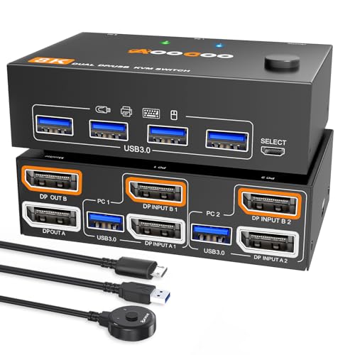 KVM Switch Dual Monitore KVM 8K@30Hz/4K144Hz USB 3.0 KVM Switches mit 4 USB Anschlüssen für 2 Computer 2 Monitore,Kabelfernbedienung und USB-Kabel im Lieferumfang enthalten KVM Switch Dual Monitore KVM 8K@30Hz/4K144Hz USB 3.0 KVM Switches mit 4 USB Anschlüssen für 2 Computer 2 Monitore,Kabelfernbedienung und USB-Kabel im Lieferumfang enthalten von AOOCOO