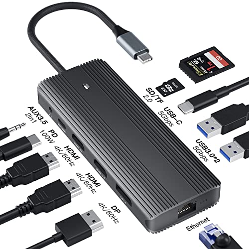 USB C Docking Station,11 in 1 Docking Station Triple Display, USB Hub Dockingstation mit 2 * 4K HDMI+Displayport+2*USB3.0+USB C Data Transfer+100W PD+Gigabit Ethernet+SD/TF +3.5mm Audio USB C Docking Station,11 in 1 Docking Station Triple Display, USB Hub Dockingstation mit 2 * 4K HDMI+Displayport+2*USB3.0+USB C Data Transfer+100W PD+Gigabit Ethernet+SD/TF +3.5mm Audio von AOOCOO