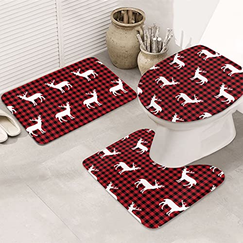 AOOEDM Antirutsch-Badematten-Set mit Buffalo Plaid-Motiv, Hirschmotiv, 3-teilig, für Badezimmer, WC, Schlafzimmer AOOEDM Antirutsch-Badematten-Set mit Buffalo Plaid-Motiv, Hirschmotiv, 3-teilig, für Badezimmer, WC, Schlafzimmer von AOOEDM