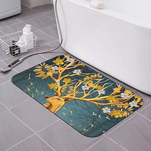 AOOEDM Badematte mit Blumen auf Geweih, Kieselgur, sehr saugfähig, schnell trocknend, Badezimmerteppiche, Gummi, rutschfest, waschbar, Badematten für Badezimmer, Badewanne, Toilette (40,6 x 61 cm) von AOOEDM