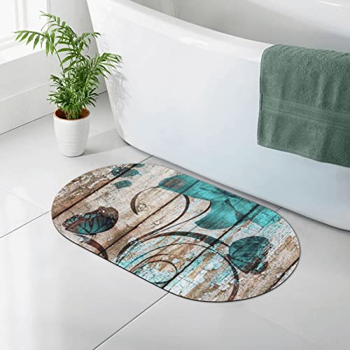 AOOEDM Blaugrüne Blume auf Holzplanken-Druck, Kieselgur-Duschmatte, schnell trocknende, rutschfeste Badematte, 19,7 x 31,5 Zoll AOOEDM Blaugrüne Blume auf Holzplanken-Druck, Kieselgur-Duschmatte, schnell trocknende, rutschfeste Badematte, 19,7 x 31,5 Zoll von AOOEDM