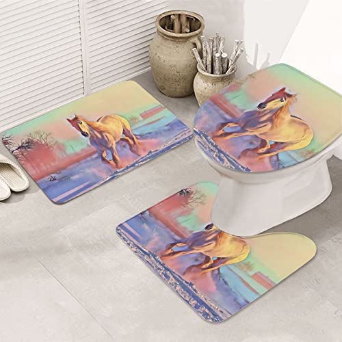 AOOEDM Energetic Horse Badezimmer-Antirutschpad-Badematten-Set, 3-teilig, Badteppich für Badezimmer, Toilette, Schlafzimmer AOOEDM Energetic Horse Badezimmer-Antirutschpad-Badematten-Set, 3-teilig, Badteppich für Badezimmer, Toilette, Schlafzimmer von AOOEDM