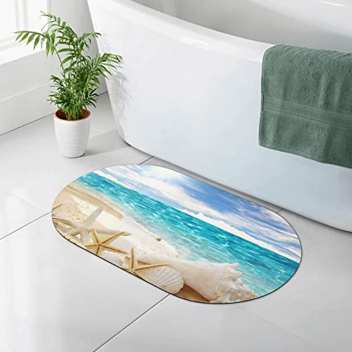 AOOEDM Kieselgur-Matte mit Ozean-Strand-Motiv, Kieselgur-Duschmatte, schnell trocknende, rutschfeste Badematte, 50 x 80 cm von AOOEDM