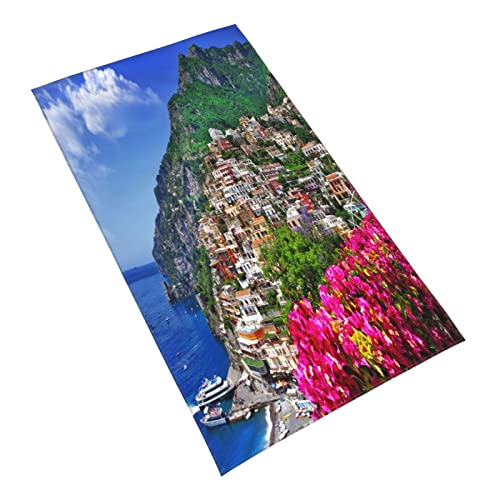 AOOEDM Positano Landschaftshandtücher Farben des sonnigen Italiendorfes in den Bergen, weiches, saugfähiges Handtuch, Spa, Fitnessstudio, Hotel, Bad, Badezimmer, Duschtuch von AOOEDM