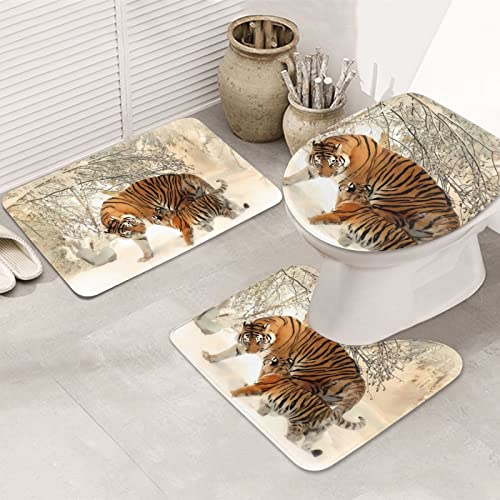 AOOEDM Tiger Badezimmer-Badematten-Set mit Rutschfester Unterlage, 3-teilig, Badvorleger für Badezimmer, WC, Schlafzimmer AOOEDM Tiger Badezimmer-Badematten-Set mit Rutschfester Unterlage, 3-teilig, Badvorleger für Badezimmer, WC, Schlafzimmer von AOOEDM