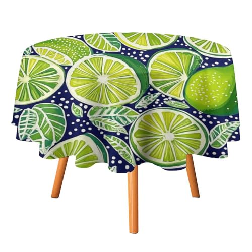 Abstrakte Bunte Tropische Zitronen-Tischdecken, rund, 178 cm, Moderne Tischdecke mit Boho-Wäldern, Obst, Zitronenblättern, waschbare Tischdecke von AOOEDM
