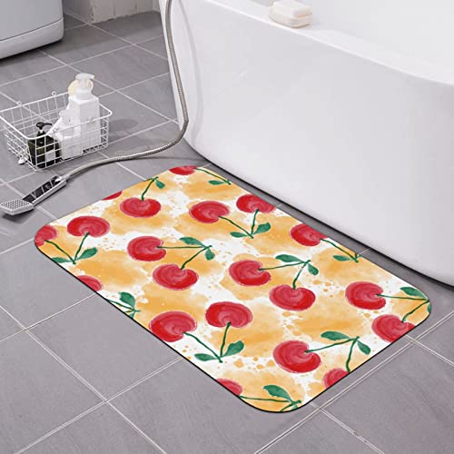 Badematte mit Aquarell-Kirsch-Kieselgur, super saugfähig, schnell trocknend, Badezimmerteppiche, Gummi-Fußmatte, Badezimmermatten, rutschfest, waschbar, WC-Vorleger, Badematten für Badezimmer, Badewa Badematte mit Aquarell-Kirsch-Kieselgur, super saugfähig, schnell trocknend, Badezimmerteppiche, Gummi-Fußmatte, Badezimmermatten, rutschfest, waschbar, WC-Vorleger, Badematten für Badezimmer, Badewa von AOOEDM