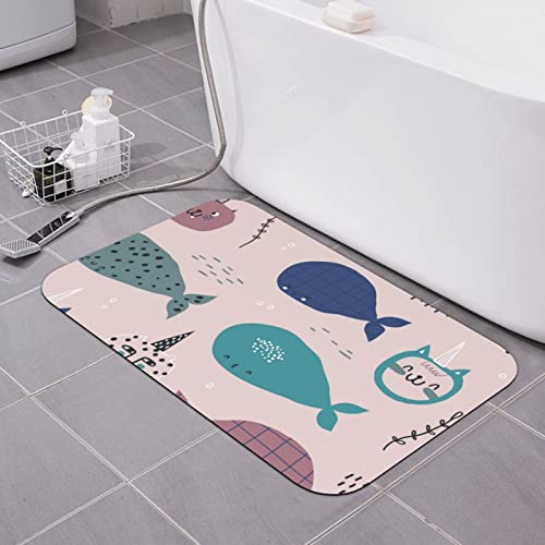 Blaue rosa Wale, Kieselgur-Badematte, super saugfähig, schnell trocknend, Badezimmerteppiche, Gummi-Badezimmermatten, rutschfest, waschbar, Badematten für Badezimmer, Badewanne, Toilette (40,6 x 61 c Blaue rosa Wale, Kieselgur-Badematte, super saugfähig, schnell trocknend, Badezimmerteppiche, Gummi-Badezimmermatten, rutschfest, waschbar, Badematten für Badezimmer, Badewanne, Toilette (40,6 x 61 c von AOOEDM