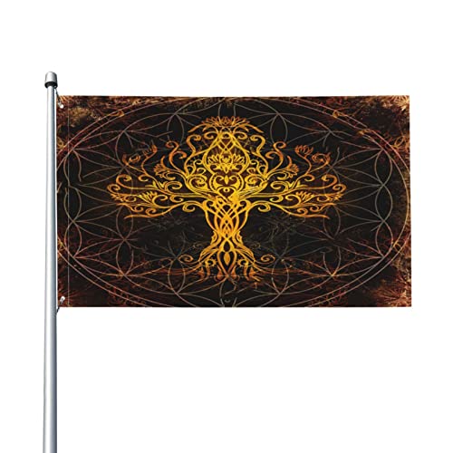 Golden Viking Norse Yggdrasil Tree Life Gartenflagge Polyester Banner mit Ösen 3x5 Ft Yard Hausflagge für Garten Terrasse Rasen Yard von AOOEDM