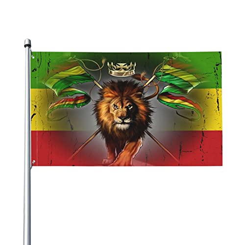 Lion of Judah Rasta Reggae Art Garden Flag Polyester Banner mit Ösen 3 x 5 Ft Yard House Flag für Garten Terrasse Rasen Hof von AOOEDM